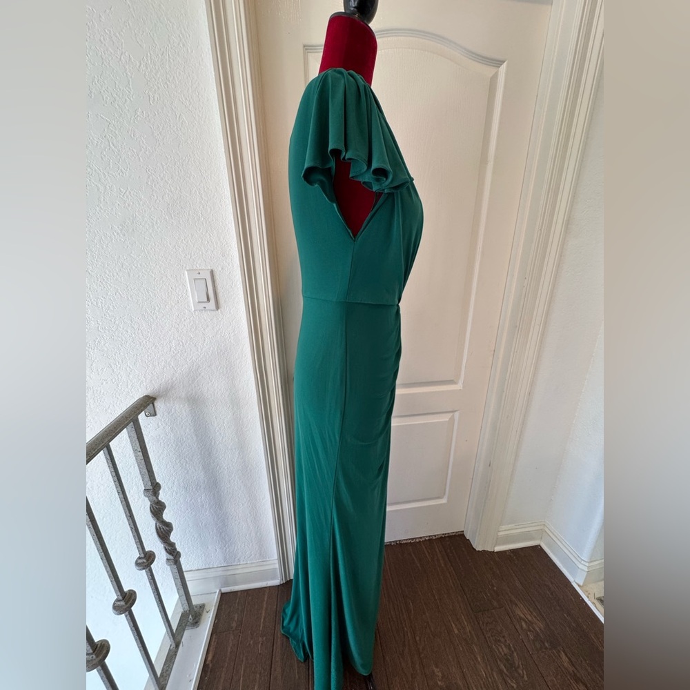 🦄 NWT Mac Duggal Sz 2 Emerald Ruched Long Slit One Shoulder Dress 67858 - Picture 6 of 9